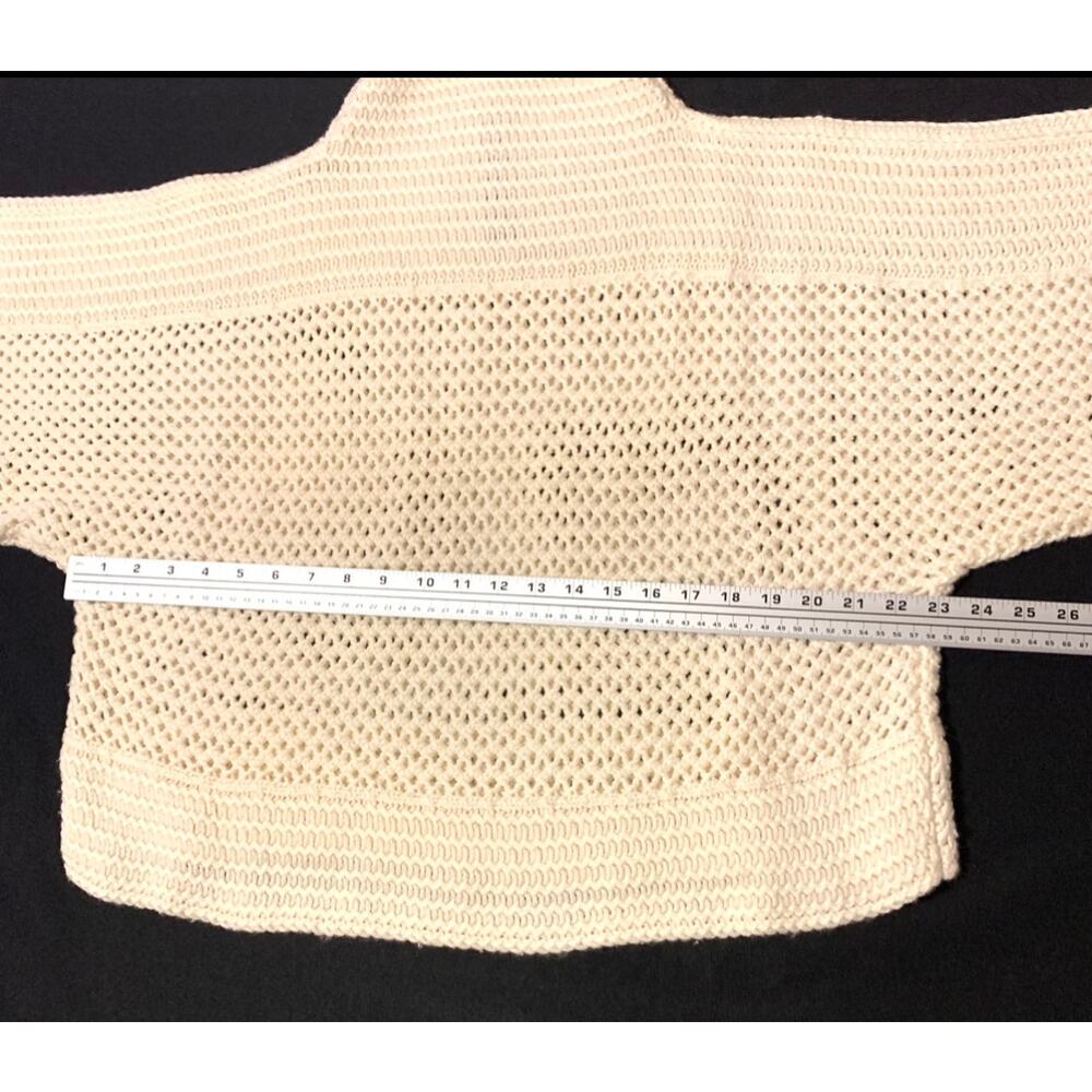 Black Label by Chico’s Womens L/XL  Ivory Open Weave Boxy Knit Top Dolman Sleeve - Picture 7 of 12